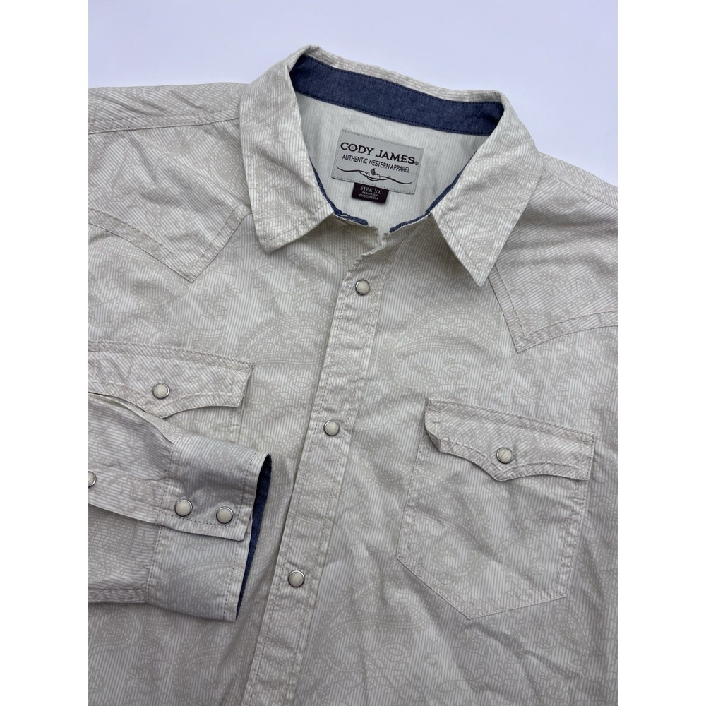Cody James Pearl Snap‎ Button Shirt Men XL LS Beige Paisley Regular Fit Western